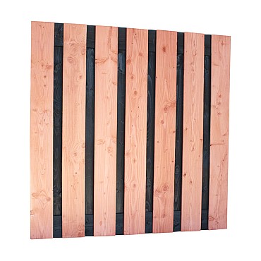 Douglas fijnbezaagd plankenscherm met zwarte binnenkant, 15-planks 19 mm, 180x180 cm, zwart/onbehandeld