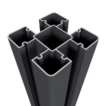 Premium Composiet Newtechwood aluminium sleufpaal, met paalkap en paalhouder, 8x8x190 cm, zwart.