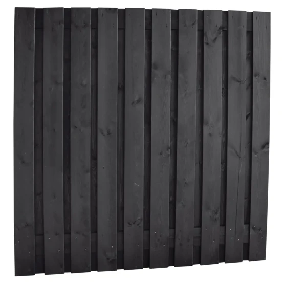 Naaldhout geschaafd plankenscherm 21-planks 15 mm, 180x180 cm, recht, geïmpregneerd en zwart gespoten