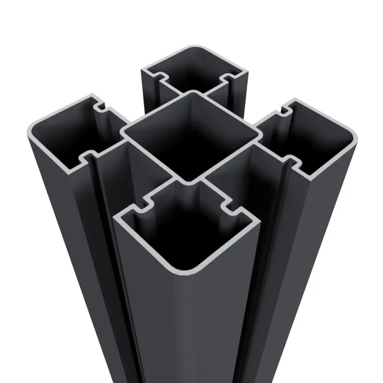 Premium Composiet Newtechwood aluminium sleufpaal, met paalkap, 8x8x270 cm, zwart.